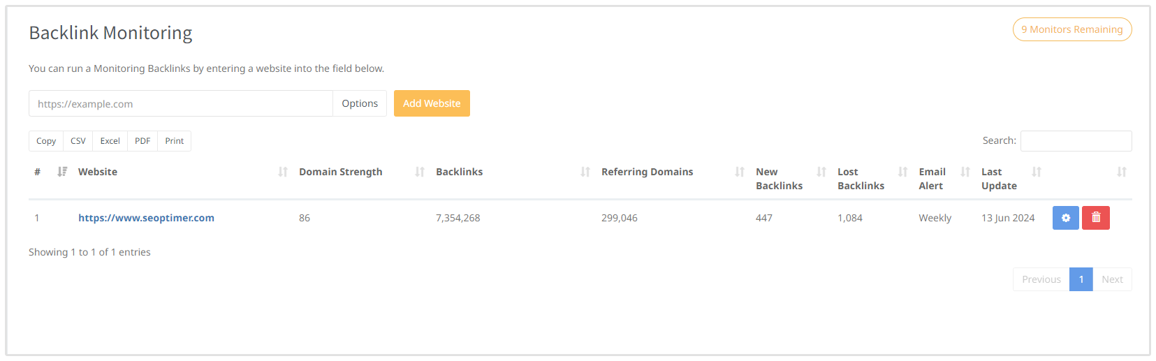 SEOptimer Backlink Monitoring 